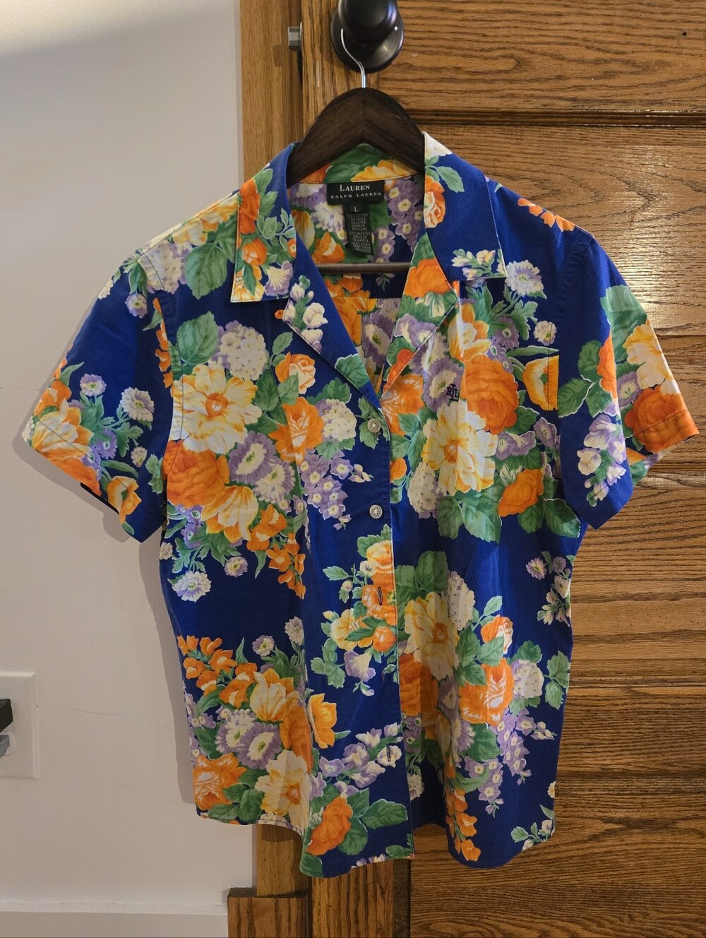 Lauren Ralph Lauren Royal Blue Floral Short Sleeve Button-Down